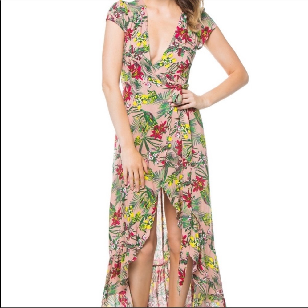 XIX Palms Pink Maxi Wrap Dress